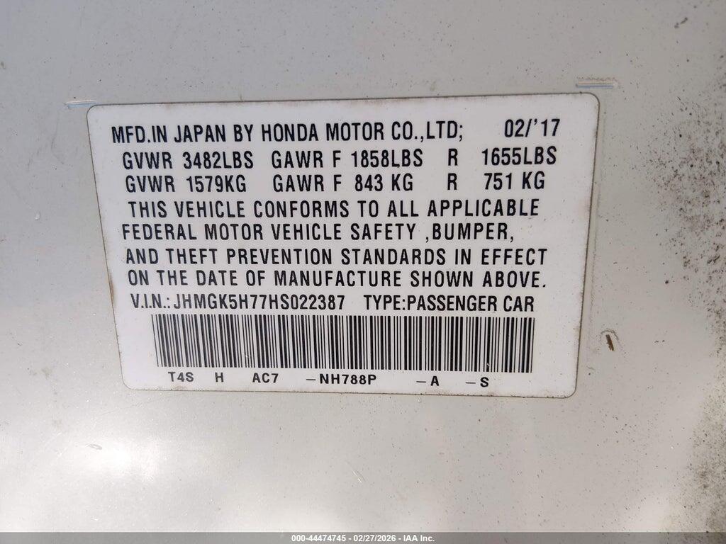 JHMGK5H77HS022387 2017 HONDA FIT photo no. 9
