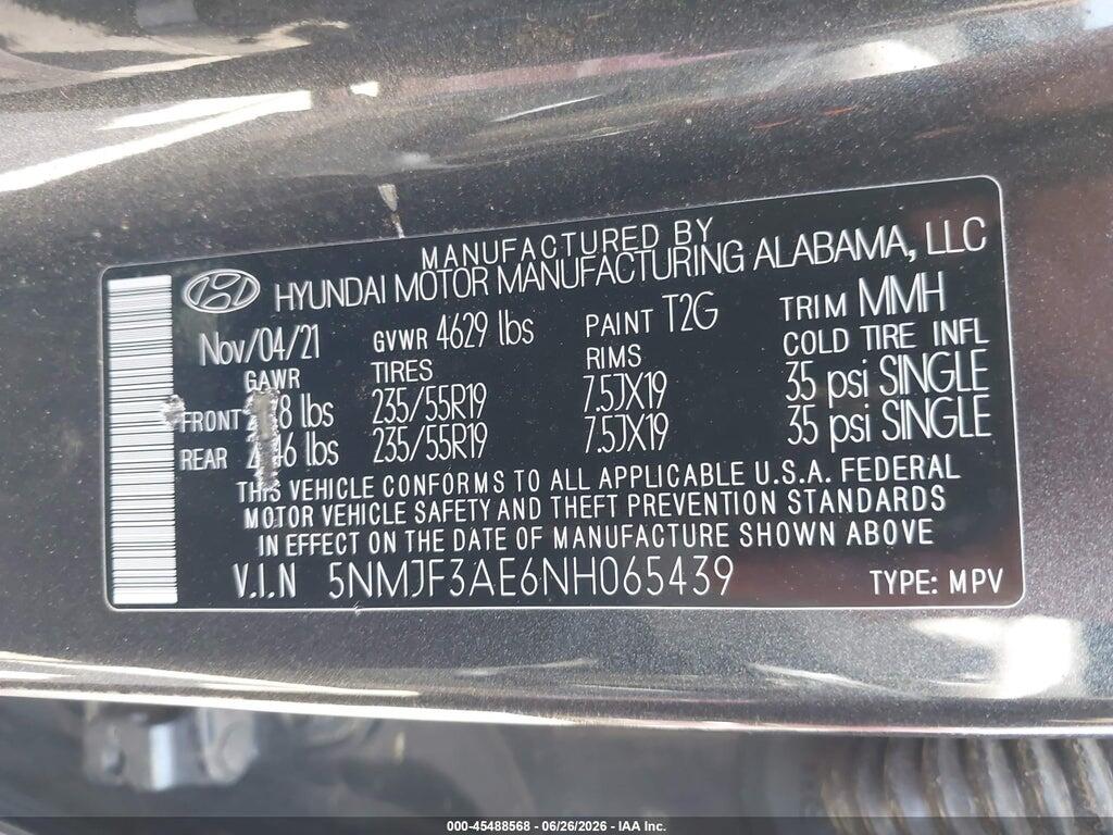 5NMJF3AE6NH065439 2022 HYUNDAI TUCSON photo no. 9
