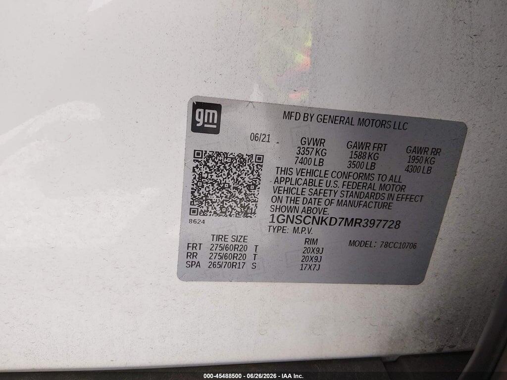 1GNSCNKD7MR397728 2021 CHEVROLET TAHOE photo no. 9