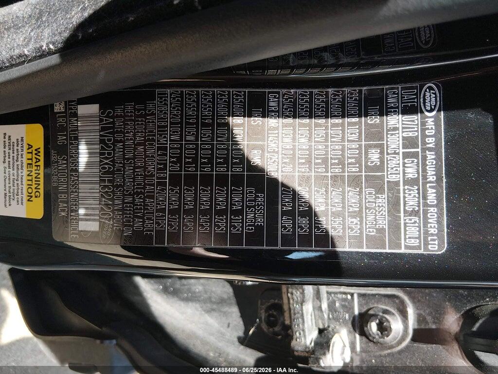SALVP2RX6JH324207 2018 LAND ROVER RANGE ROVER EVOQUE photo no. 9