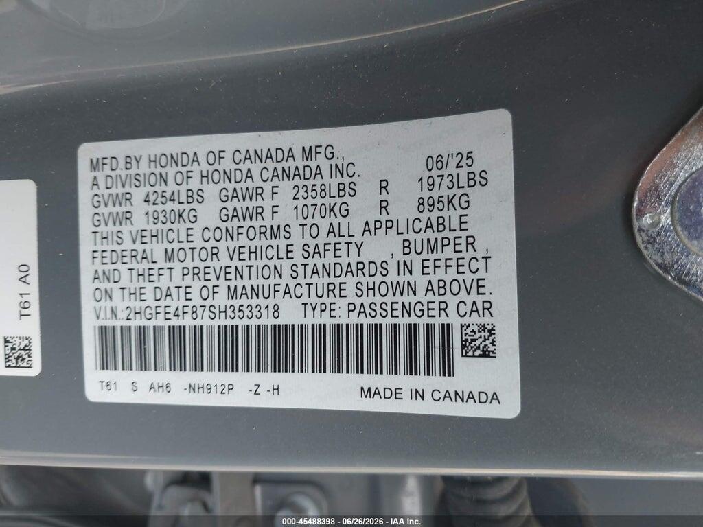 2HGFE4F87SH353318 2025 HONDA CIVIC HYBRID photo no. 9