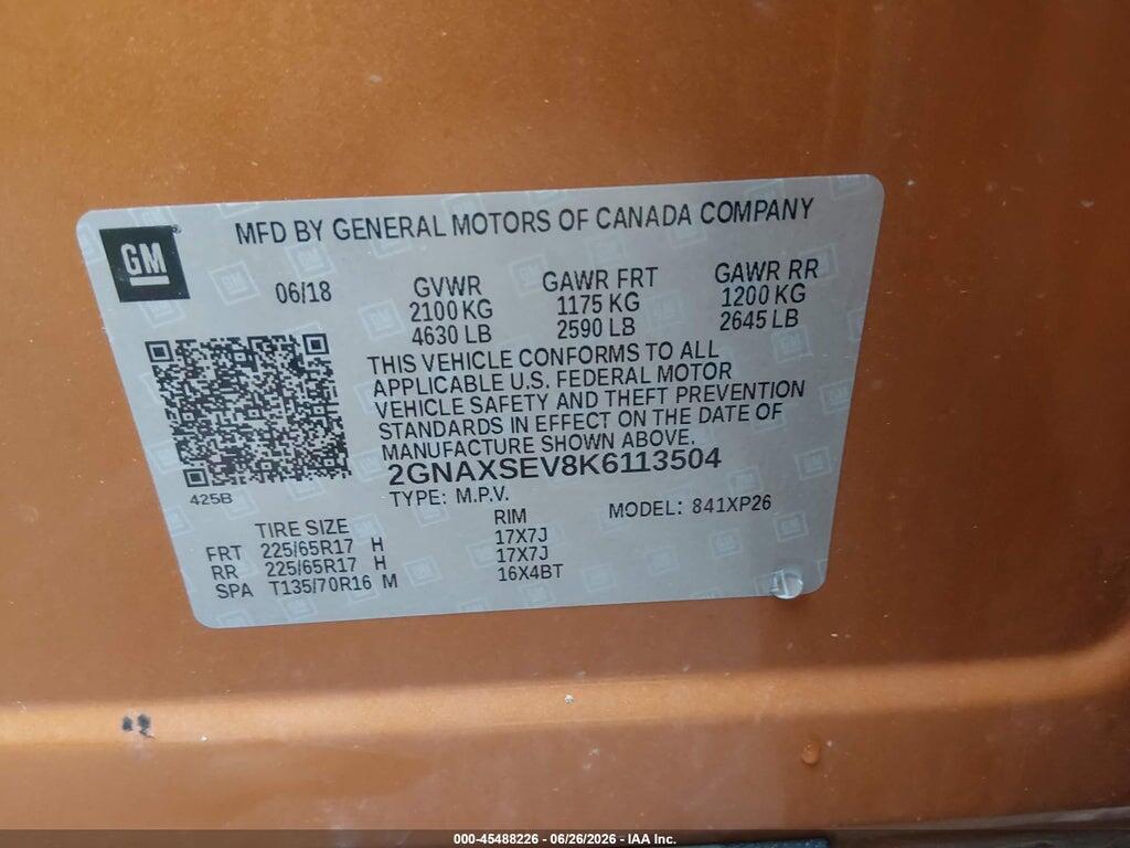 2GNAXSEV8K6113504 2019 CHEVROLET EQUINOX photo no. 9