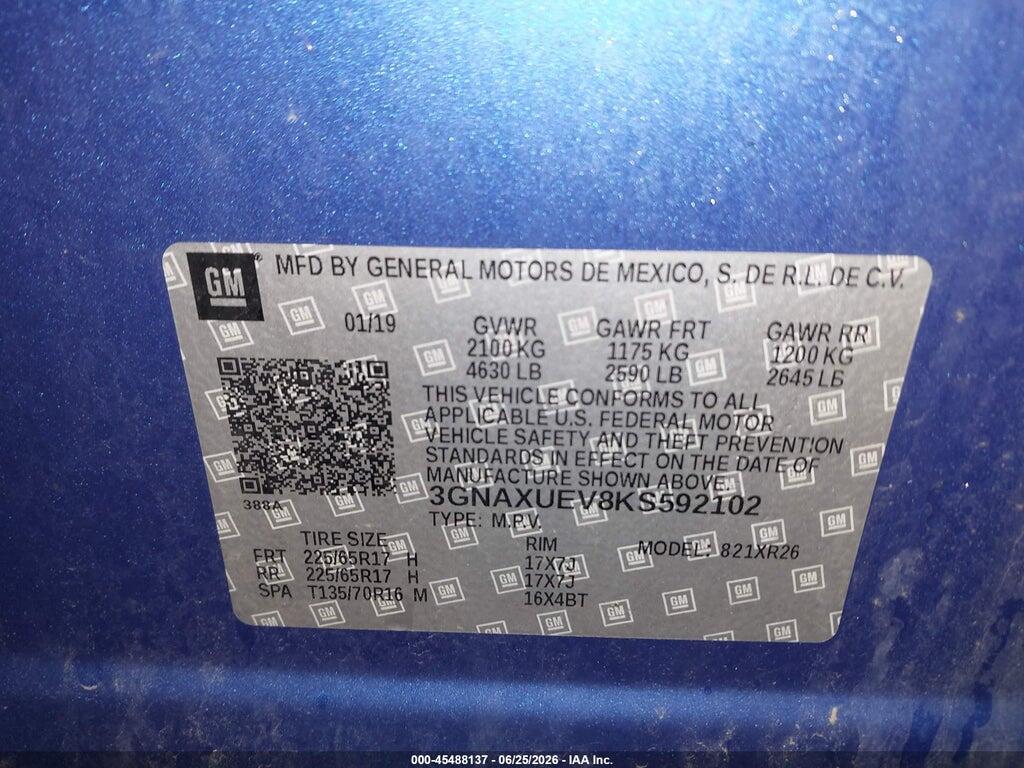 3GNAXUEV8KS592102 2019 CHEVROLET EQUINOX photo no. 9