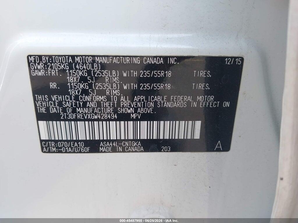 2T3DFREVXGW428494 2016 TOYOTA RAV4 photo no. 9
