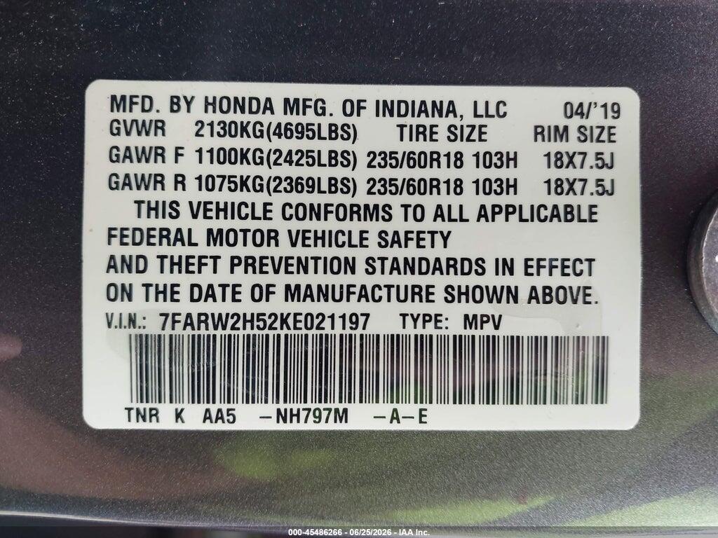 7FARW2H52KE021197 2019 HONDA CR-V photo no. 9
