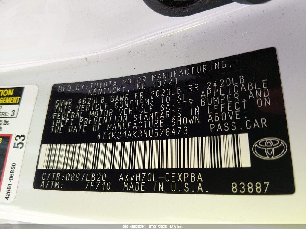 4T1K31AK3NU576473 2022 TOYOTA CAMRY photo no. 9