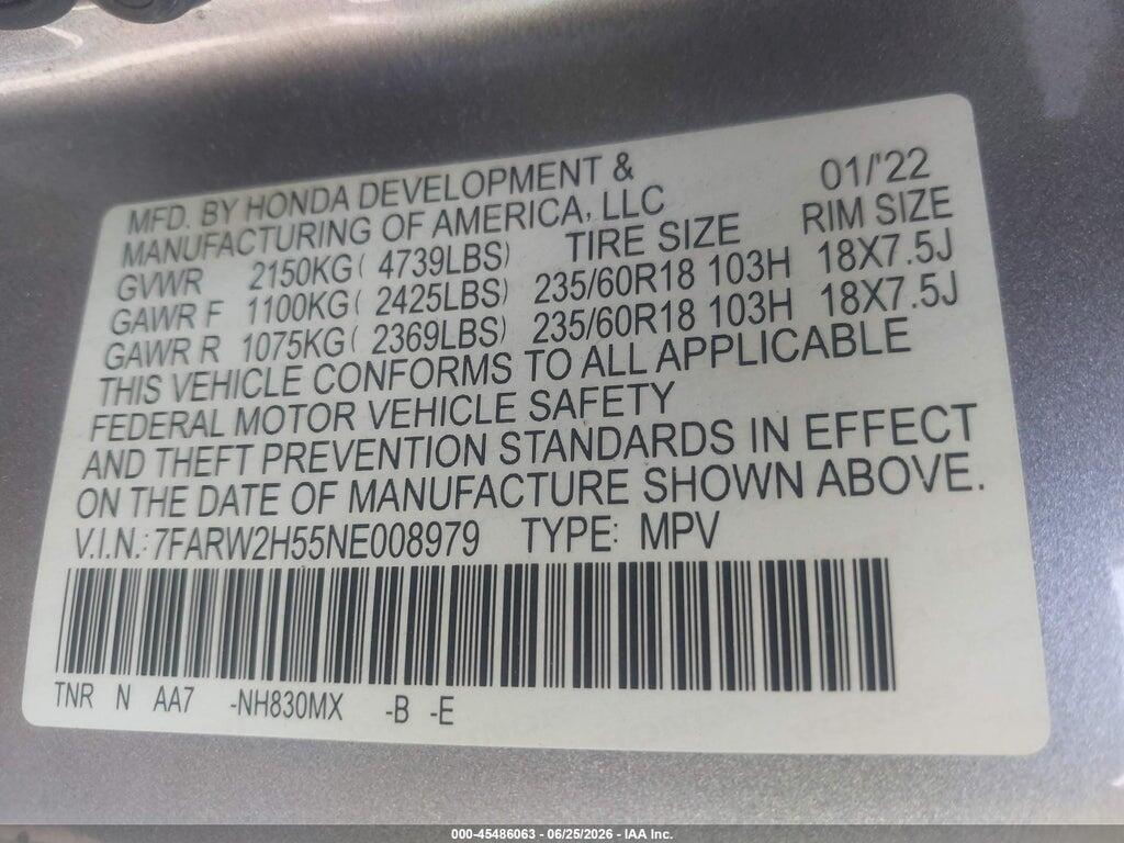 7FARW2H55NE008979 2022 HONDA CR-V photo no. 9