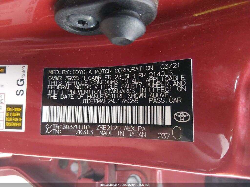 JTDEPMAE2MJ176065 2021 TOYOTA COROLLA photo no. 9