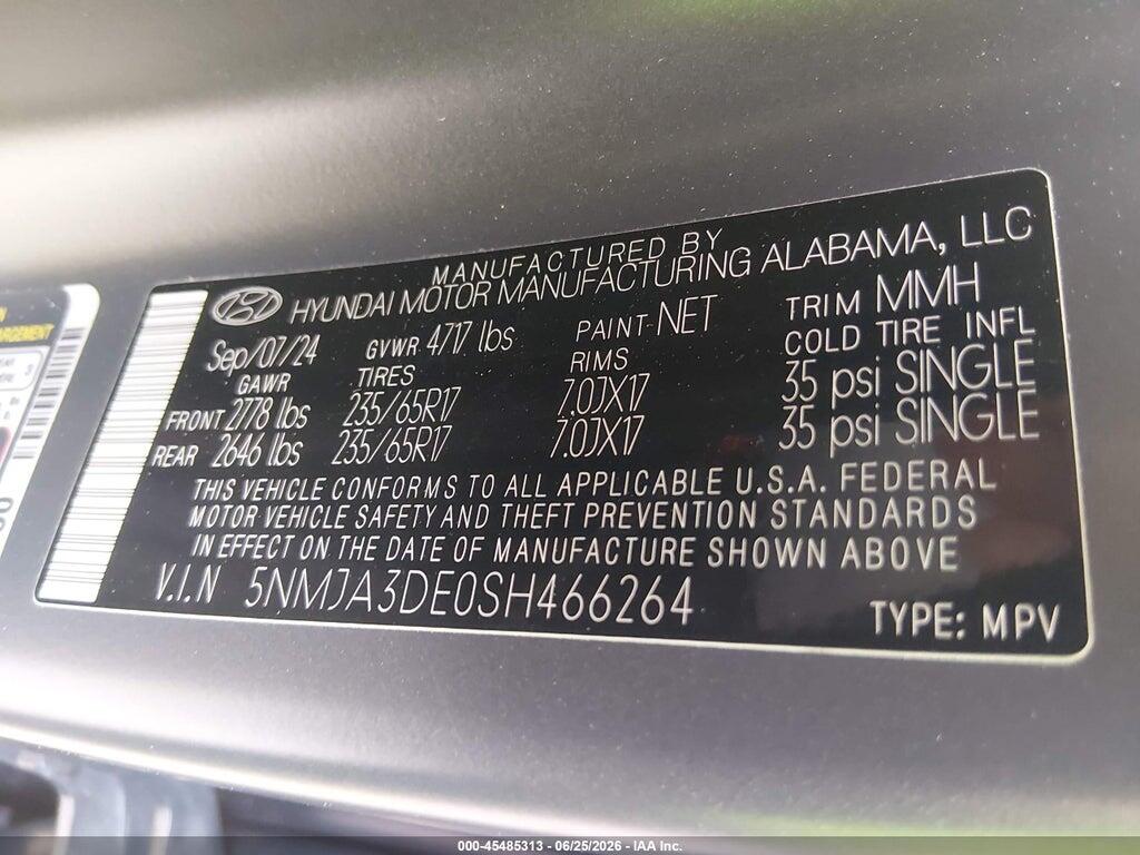 5NMJA3DE0SH466264 2025 HYUNDAI TUCSON photo no. 9