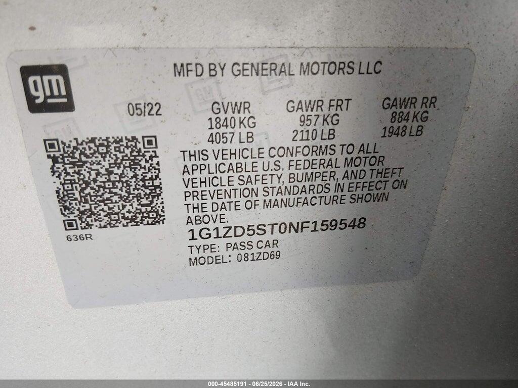 1G1ZD5ST0NF159548 2022 CHEVROLET MALIBU photo no. 9