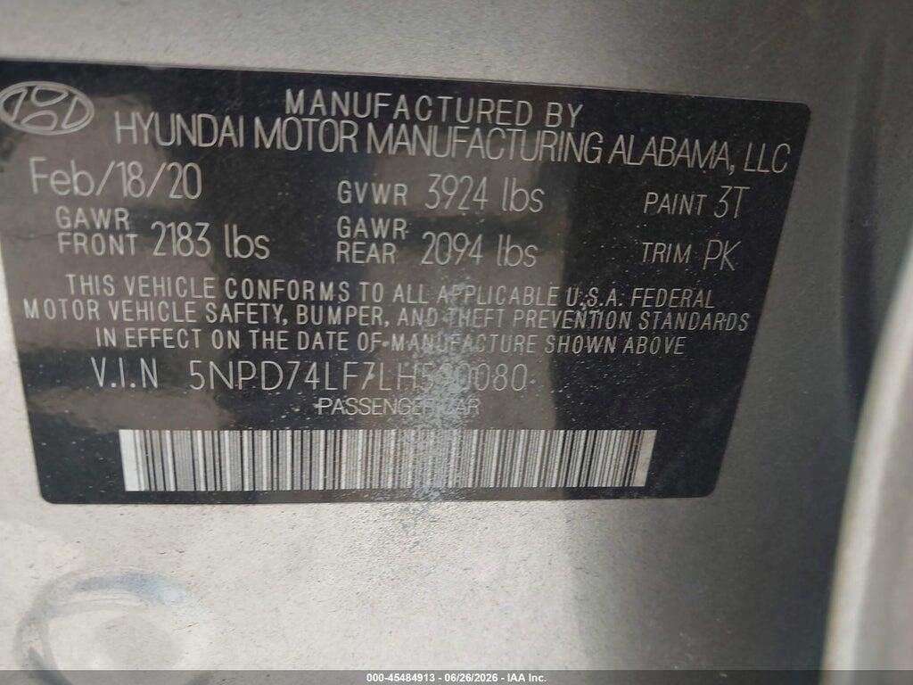 5NPD74LF7LH590080 2020 HYUNDAI ELANTRA photo no. 9
