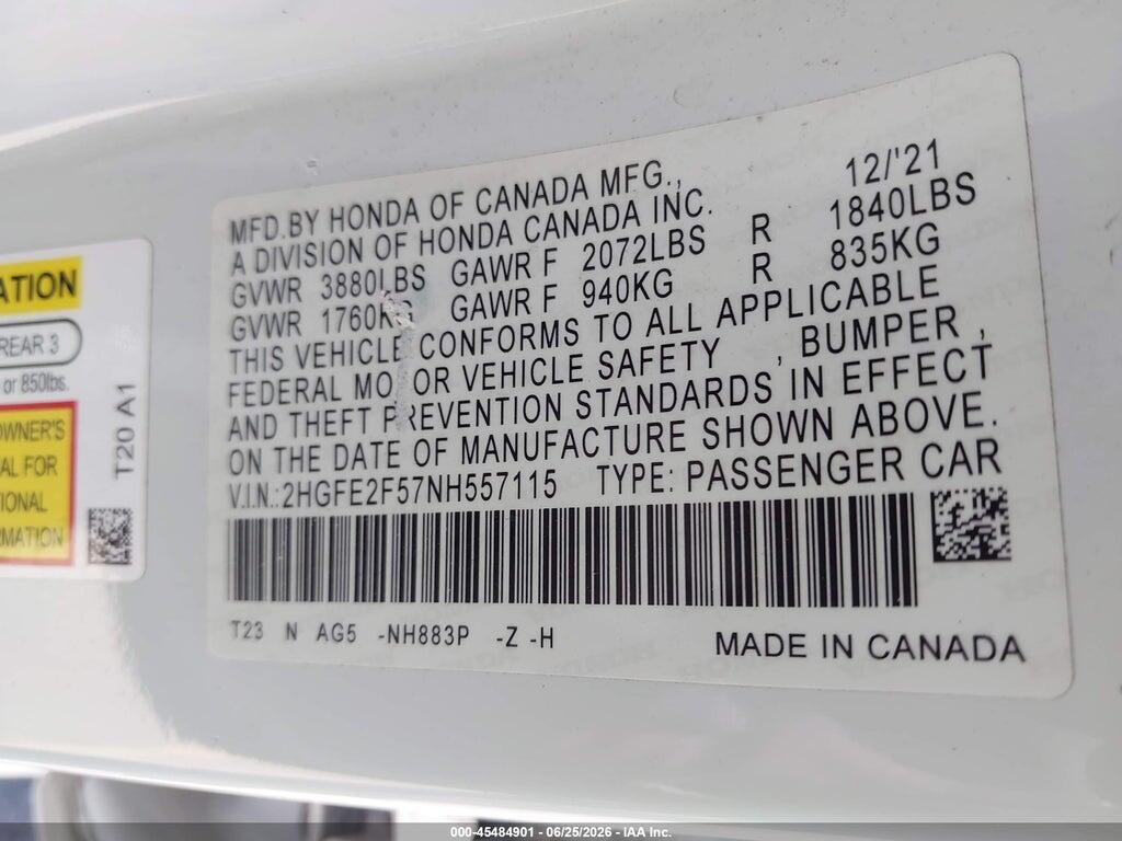 2HGFE2F57NH557115 2022 HONDA CIVIC photo no. 9