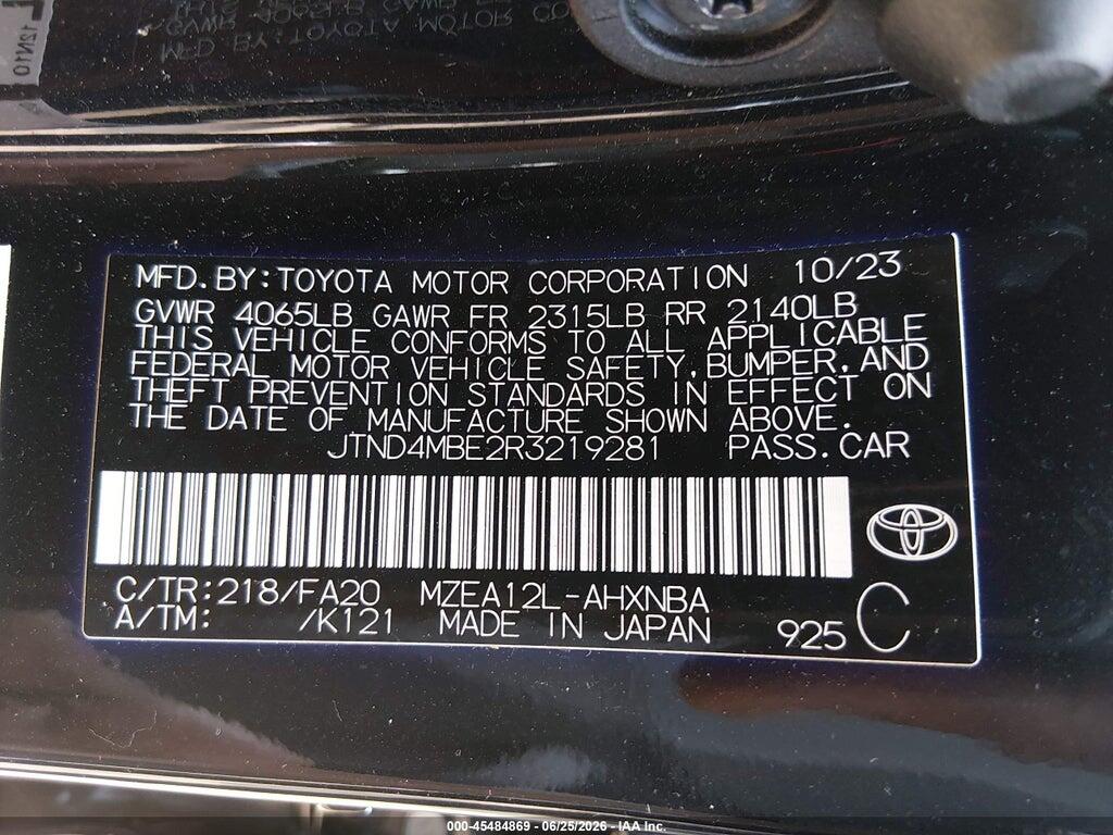 JTND4MBE2R3219281 2024 TOYOTA COROLLA photo no. 9