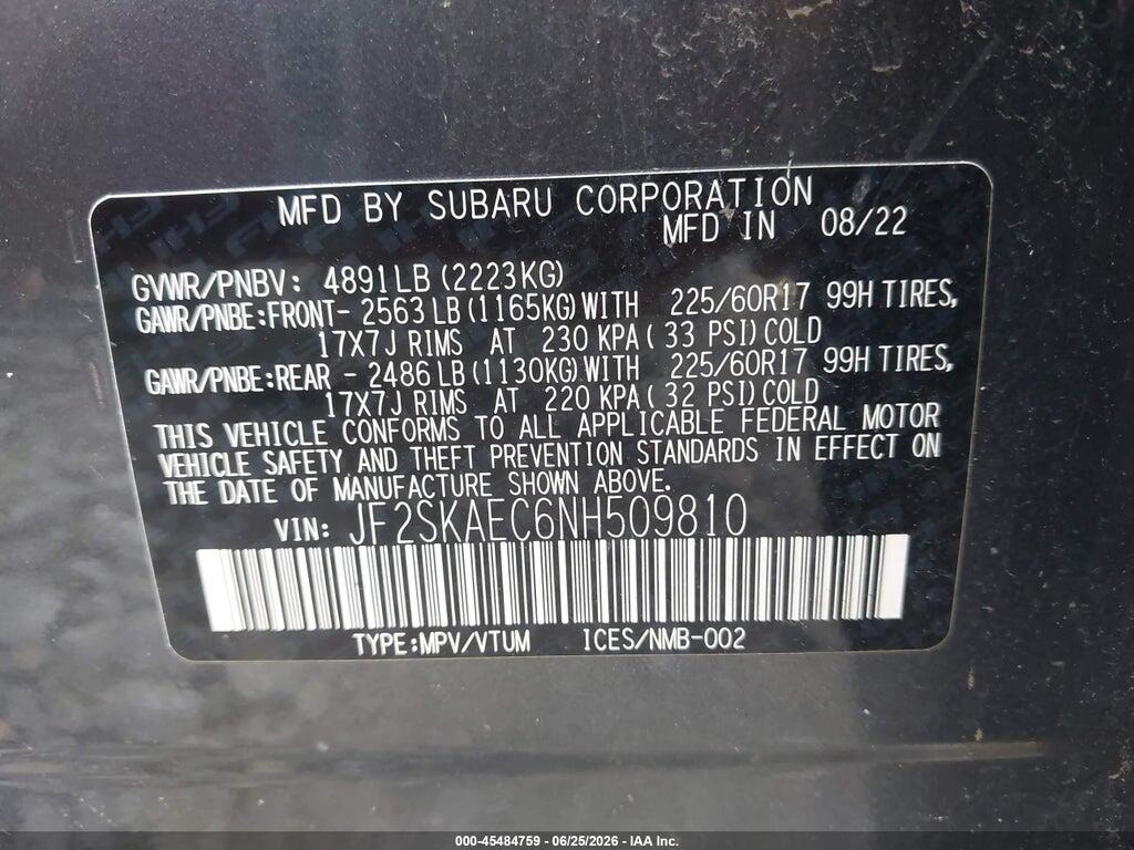 JF2SKAEC6NH509810 2022 SUBARU FORESTER photo no. 9