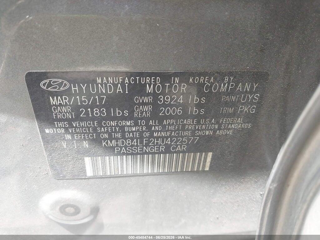 KMHD84LF2HU422577 2017 HYUNDAI ELANTRA photo no. 9