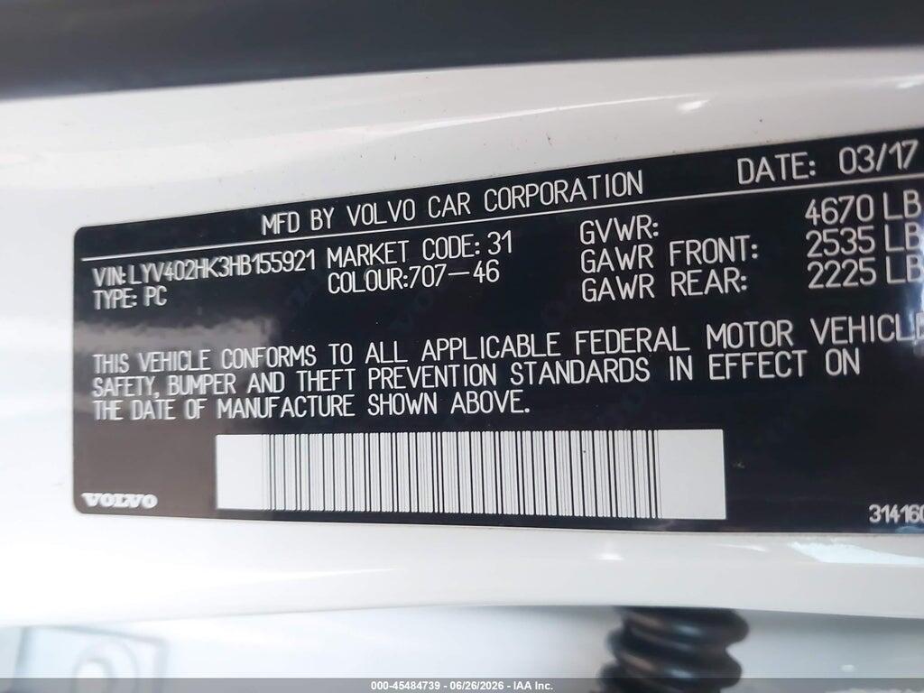 LYV402HK3HB155921 2017 VOLVO S60 INSCRIPTION photo no. 9