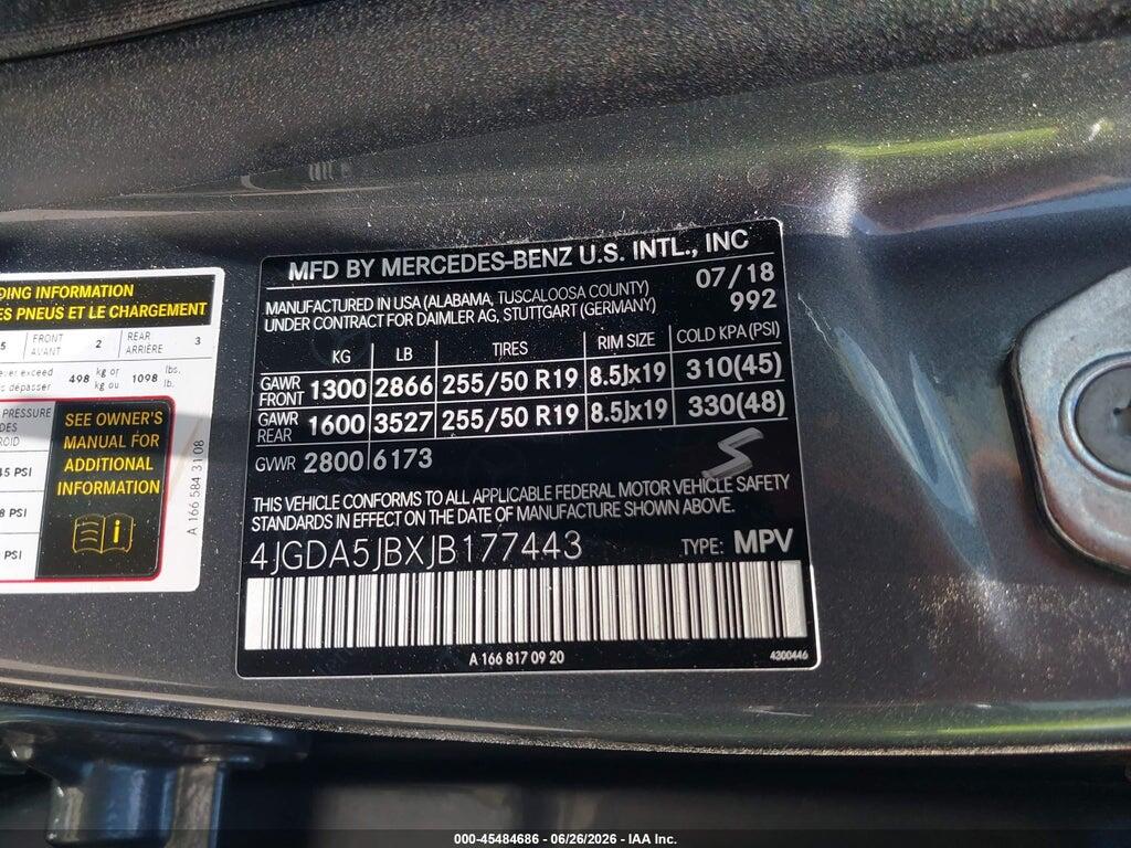 4JGDA5JBXJB177443 2018 MERCEDES-BENZ GLE 350 photo no. 9