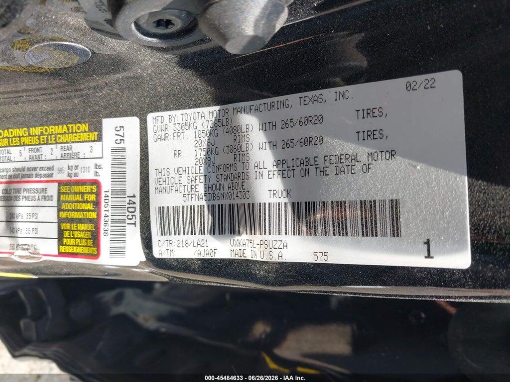 5TFNA5DB6NX014303 2022 TOYOTA TUNDRA photo no. 9
