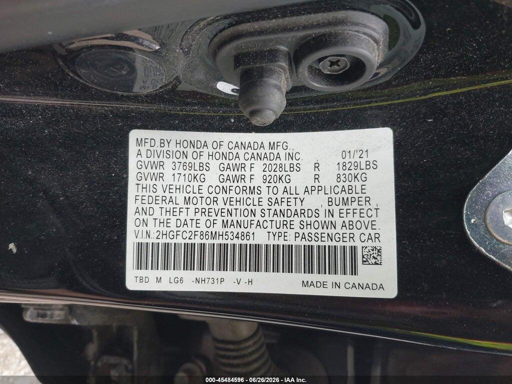2HGFC2F86MH534861 2021 HONDA CIVIC photo no. 9