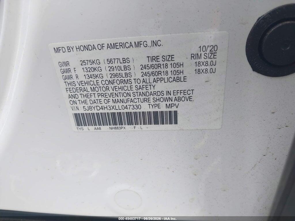 5J8YD4H3XLL047330 2020 ACURA MDX photo no. 9