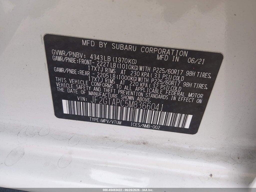 JF2GTAPC5M8366041 2021 SUBARU CROSSTREK photo no. 9