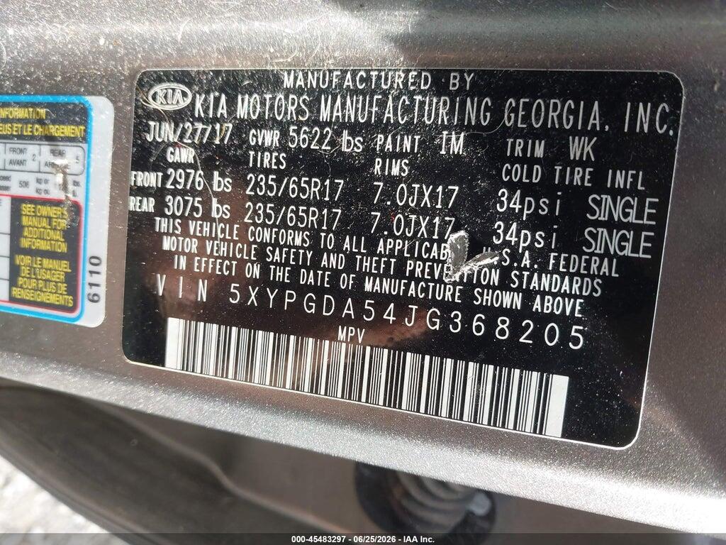 5XYPGDA54JG368205 2018 KIA SORENTO photo no. 9