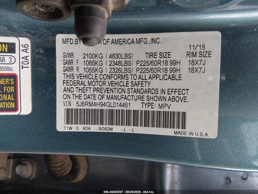 5J6RM4H94GL014461 2016 HONDA CR-V photo no. 9