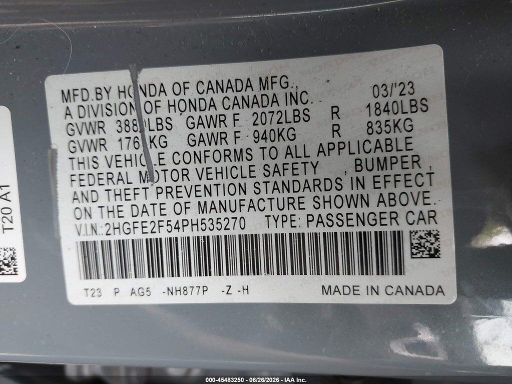2HGFE2F54PH535270 2023 HONDA CIVIC photo no. 9