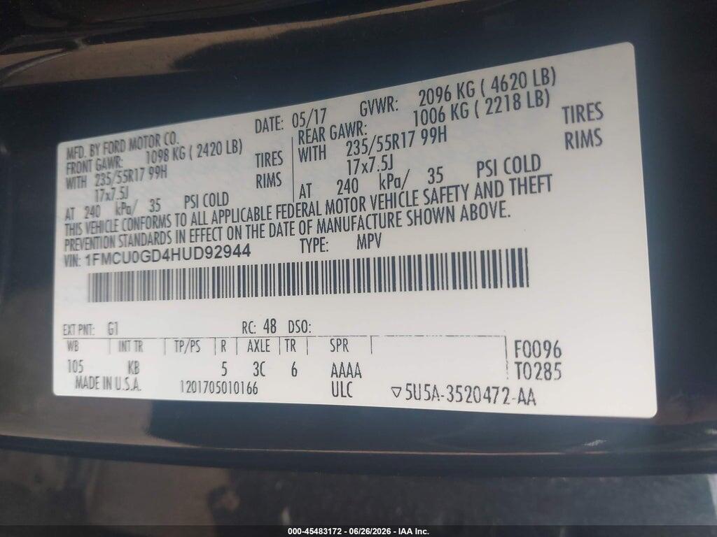 1FMCU0GD4HUD92944 2017 FORD ESCAPE photo no. 9