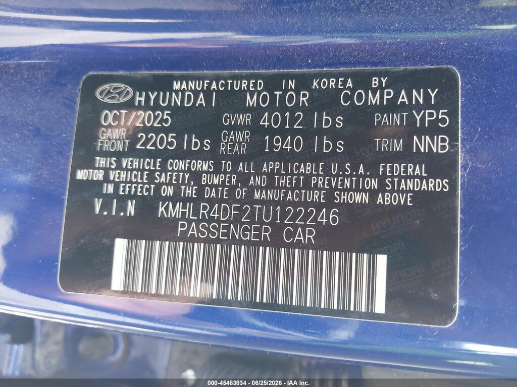 KMHLR4DF2TU122246 2026 HYUNDAI ELANTRA photo no. 9
