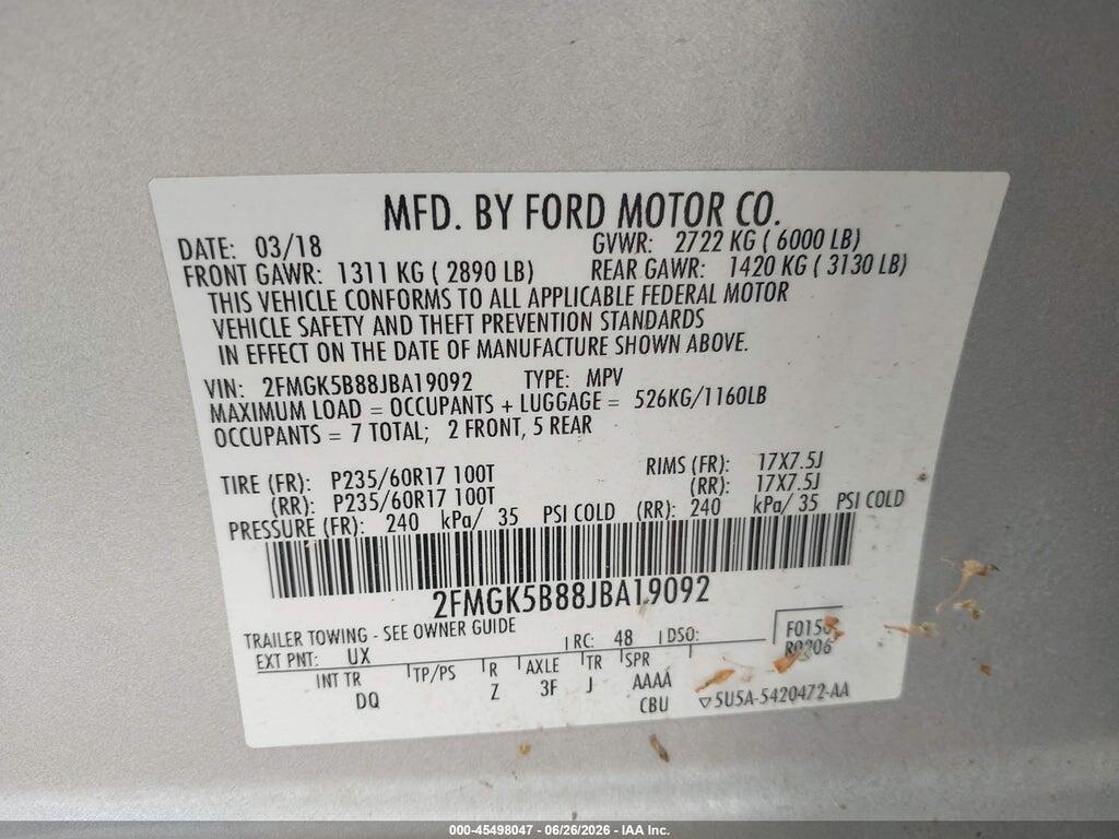 2FMGK5B88JBA19092 2018 FORD FLEX photo no. 9