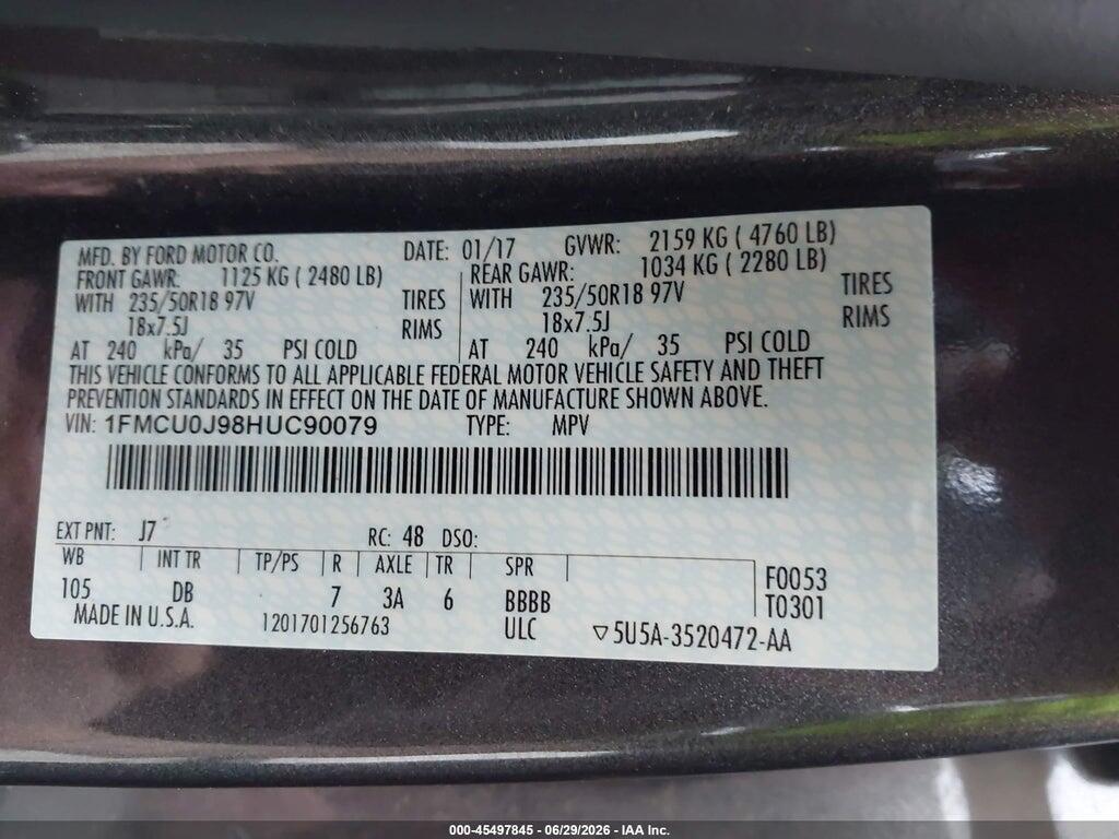 1FMCU0J98HUC90079 2017 FORD ESCAPE photo no. 9