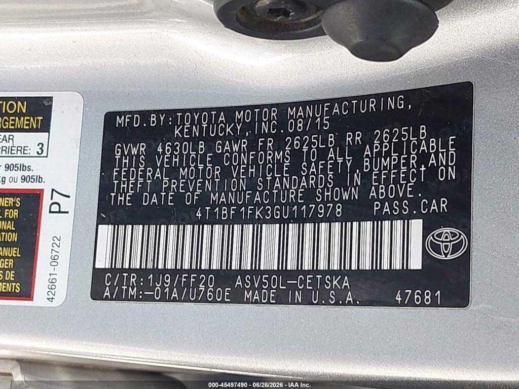 4T1BF1FK3GU117978 2016 TOYOTA CAMRY photo no. 9