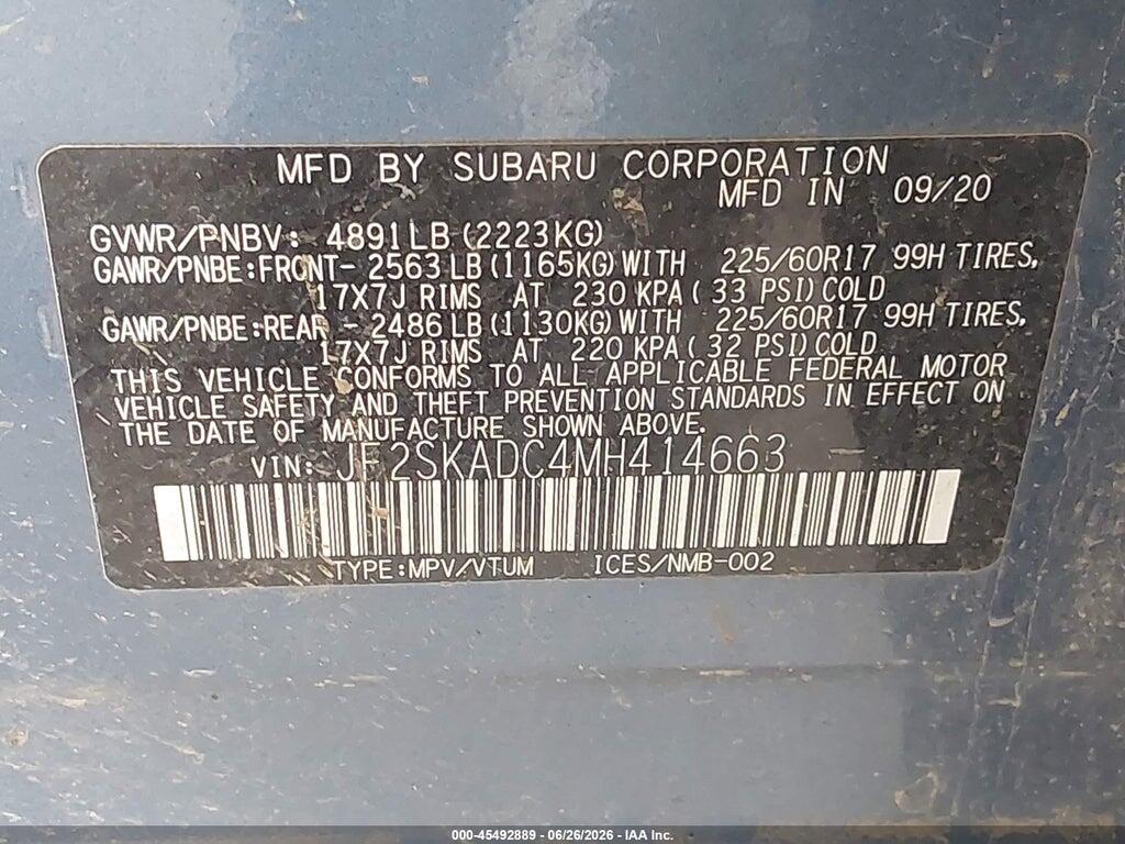 JF2SKADC4MH414663 2021 SUBARU FORESTER photo no. 9