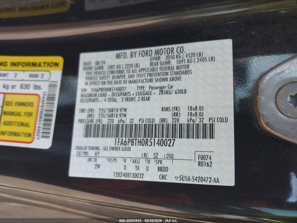 1FA6P8TH0R5140027 2024 FORD MUSTANG photo no. 9
