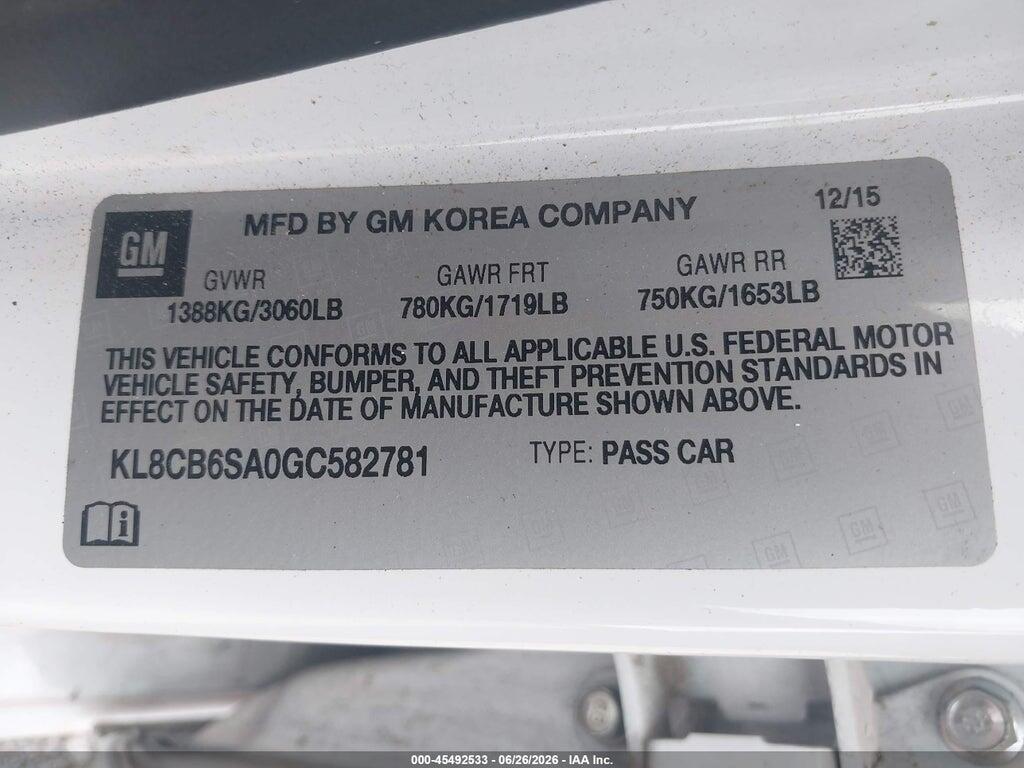KL8CB6SA0GC582781 2016 CHEVROLET SPARK photo no. 9