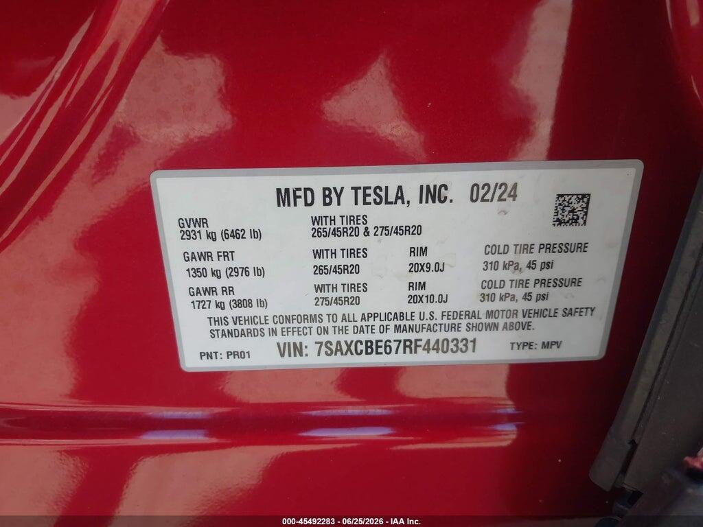 7SAXCBE67RF440331 2024 TESLA MODEL X photo no. 9