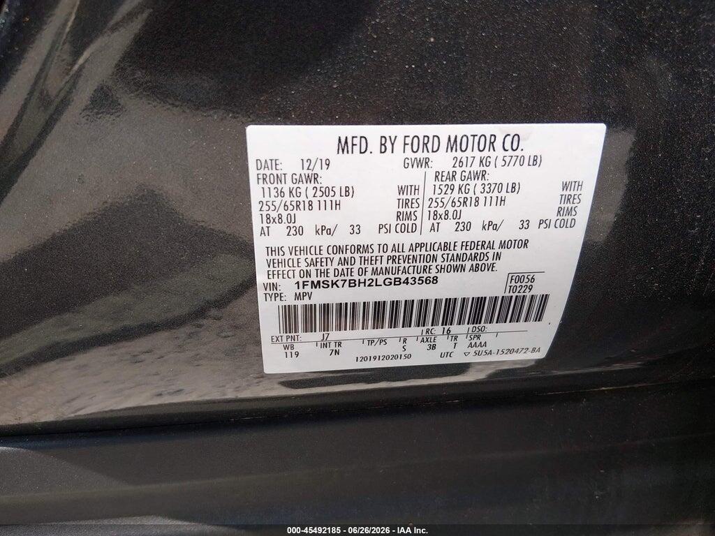 1FMSK7BH2LGB43568 2020 FORD EXPLORER photo no. 9