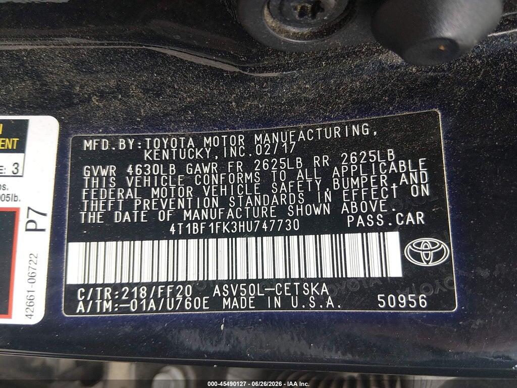 4T1BF1FK3HU747730 2017 TOYOTA CAMRY photo no. 9