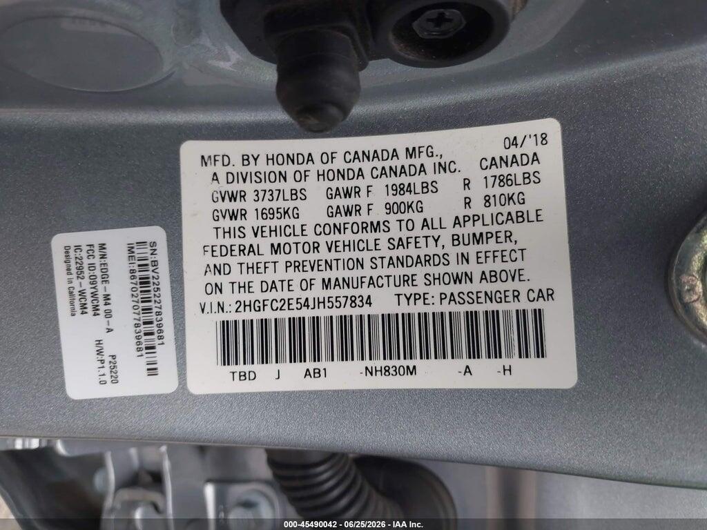 2HGFC2E54JH557834 2018 HONDA CIVIC photo no. 9