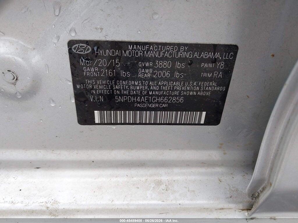 5NPDH4AE1GH662856 2016 HYUNDAI ELANTRA photo no. 9
