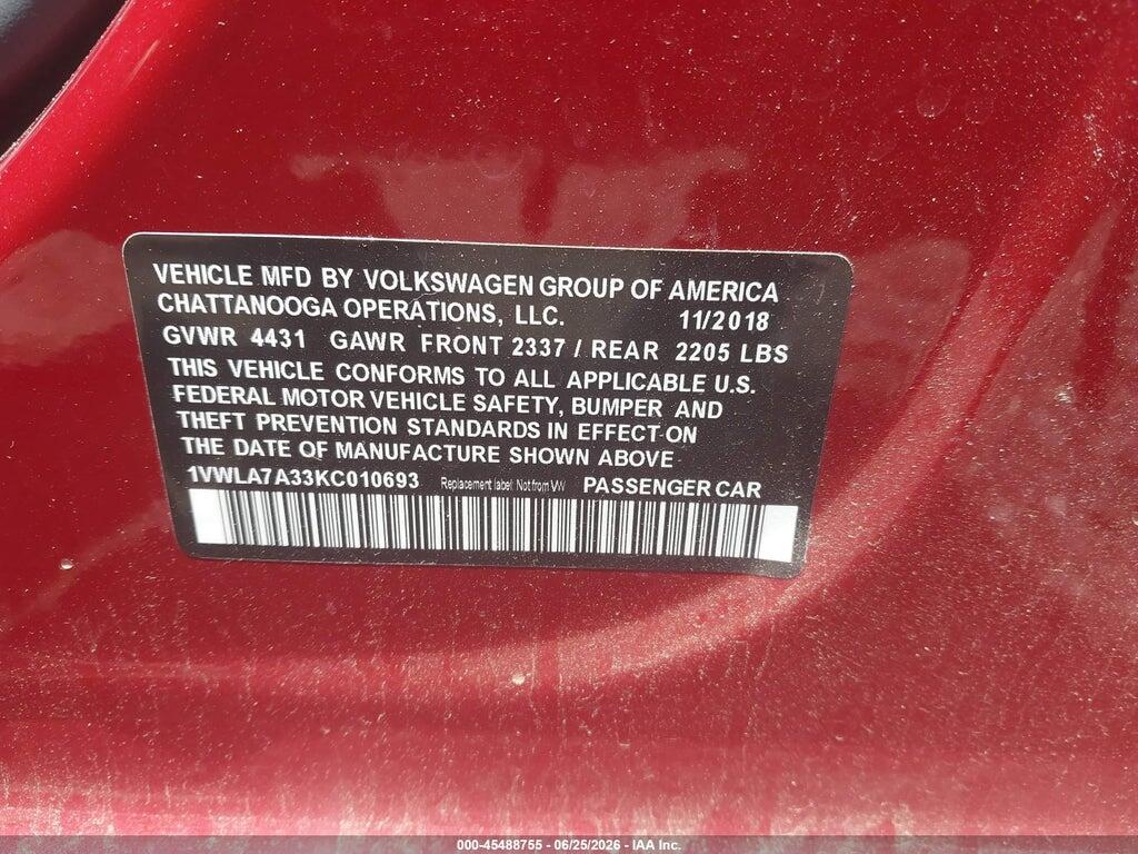 1VWLA7A33KC010693 2019 VOLKSWAGEN PASSAT photo no. 9