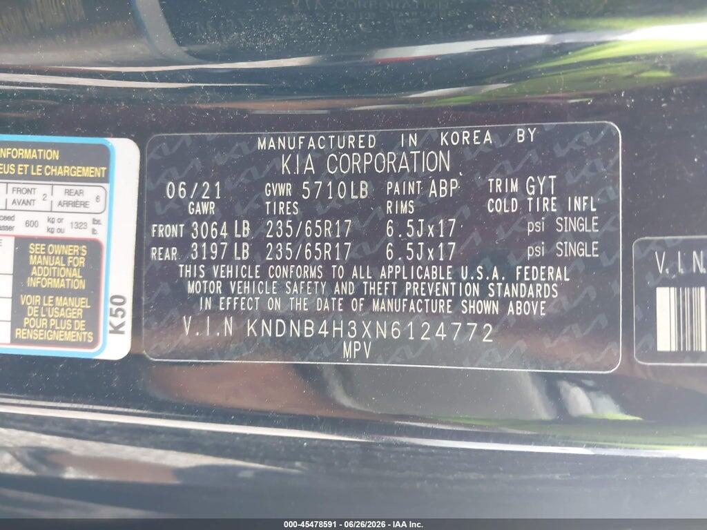 KNDNB4H3XN6124772 2022 KIA CARNIVAL MPV photo no. 9