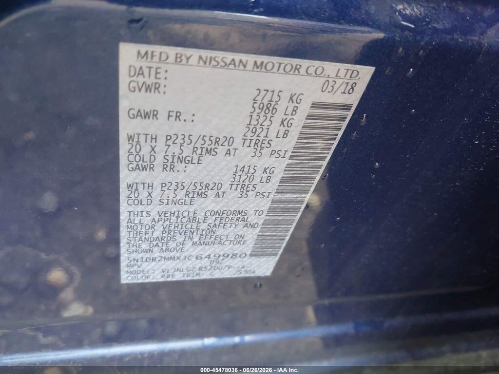 5N1DR2MMXJC649980 2018 NISSAN PATHFINDER photo no. 9