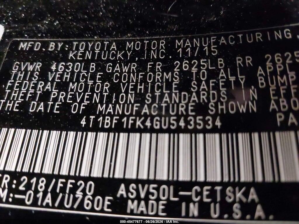 4T1BF1FK4GU543534 2016 TOYOTA CAMRY photo no. 9