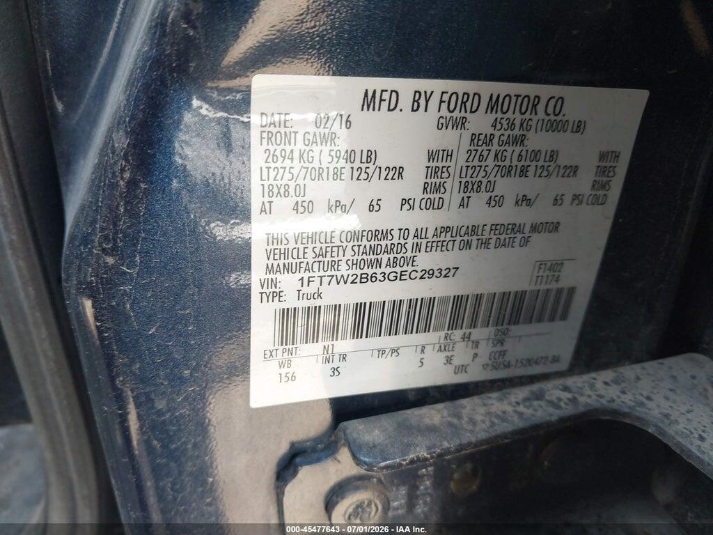 1FT7W2B63GEC29327 2016 FORD F-250 photo no. 9