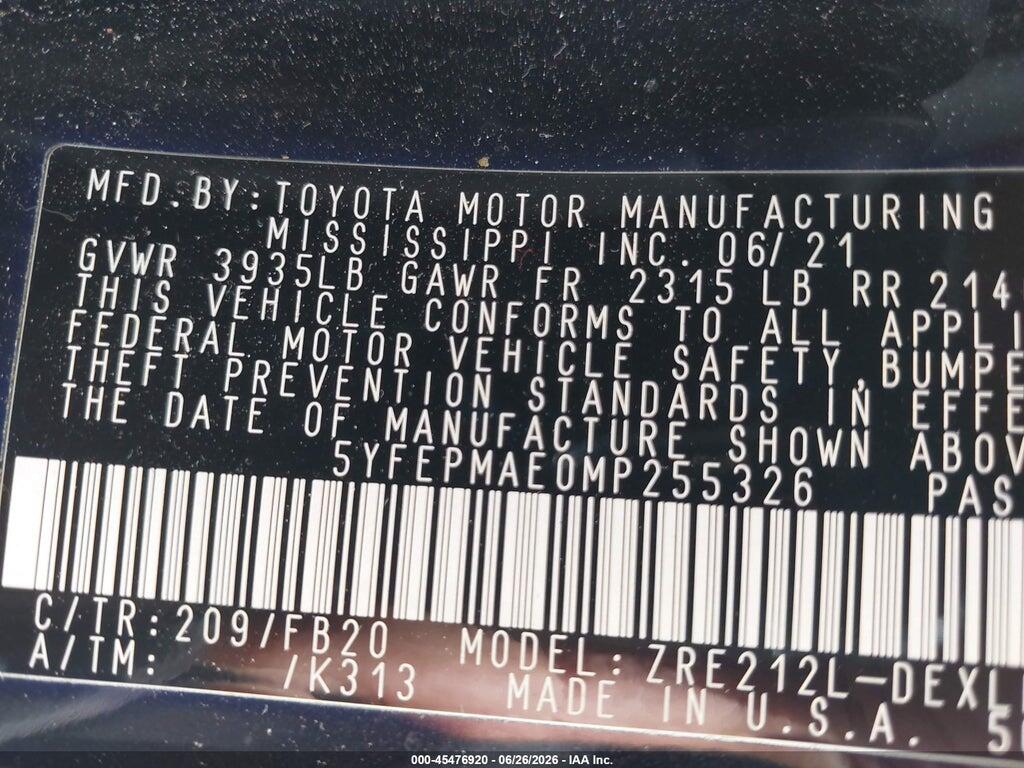 5YFEPMAE0MP255326 2021 TOYOTA COROLLA photo no. 9