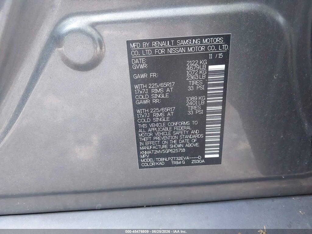 KNMAT2MV5GP625718 2016 NISSAN ROGUE photo no. 9