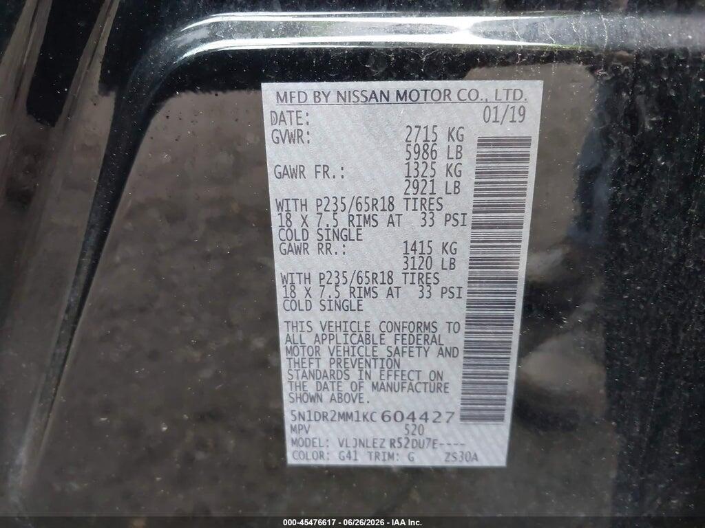 5N1DR2MM1KC604427 2019 NISSAN PATHFINDER photo no. 9