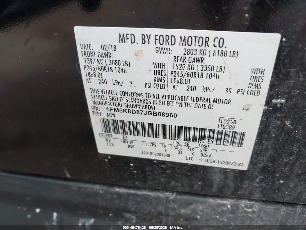 1FM5K8D87JGB08960 2018 FORD EXPLORER photo no. 9